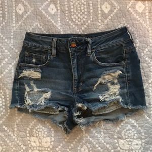AEO American Eagle Hi-Rise Shortie Super Stretch Denim Jean Shorts Size 4
